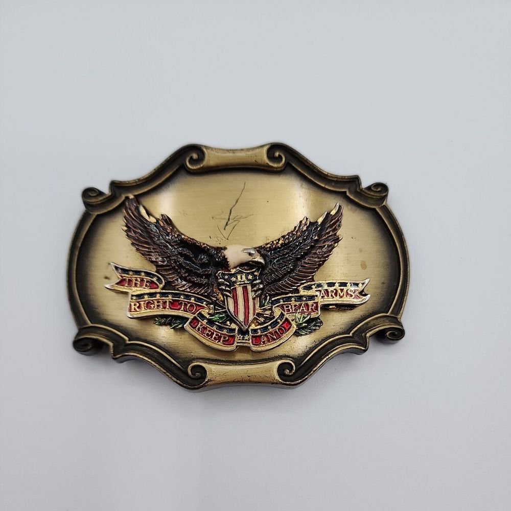 Vintage The Right To Bear Arms Eagle‎ Second Amendment GUNS Belt Buckle